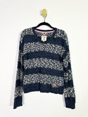 Triple Five Soul Marled Blue White Stripe Knit Cotton Wool Crewneck Sweater